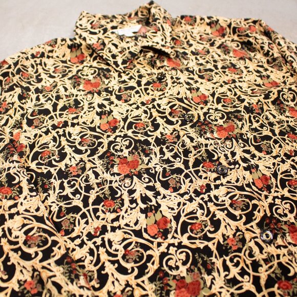 Vintage 70s TT Gun Gai Traditioncal Chinese Pattern Button Up Blouse Shirt Large - Picture 9 of 9